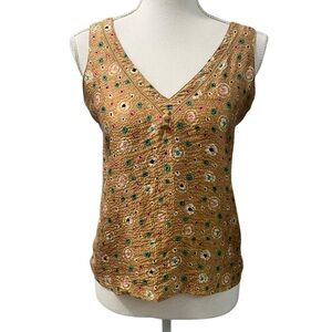 *NFS*Vintage Diane Gilman 100% Silk Abstract Sleeveless V Neck Tank TopSHongKong